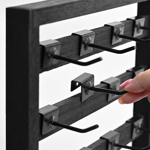 Ikee Design Wooden Jewelry Display Rack with 20 Removable Metal Hooks,Earring Card Display Stand,Jewelry Organizer,Earring Bracelet Organizer, Keychain Stand, Black Color - color: 1) Black