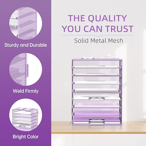 DALTACK 9-Tier Paper Organizer for Desk, Mesh Letter Tray Desk Organizer with Handles, Space-Saving File Organizer for Office Home School, Purple - color: Desk Organizer Purple