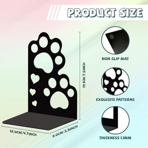 Peacoblue Metal Bookends for Shelves, Modern Decorative Heavy Duty Study Book Support Stoppers for Office, Desk, Shelf, Room 5.3"x4.3"x7.5" Cast Iron Simple Tall Bookends, 1 Pair (Cute Cat Paw) - style: Cute Cat Paw