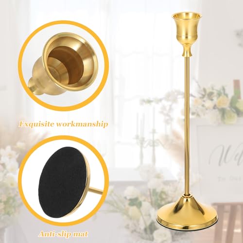 12Pcs Brass Gold Metal Taper Candle Holders, Vintage Candlestick Holder, Decorative Metal Candle Sticks, Candlesticks for Table Mantel Wedding Home Decor Housewarming Gift