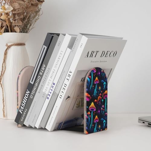 Luminous Mushroom L-Shaped Book Ends 1 Pair Wood Bookends Book End Supports for Heavy Book Shelf Holder Home Decorative - color: Luminous Mushroom