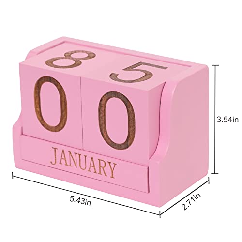 Wooden Desk Calendar,Desk Calendar Blocks for Teachers,Office Perpetual Date Block Small Home Desktop Decor Chic Vintage Month with Number Cubes Display Rustic Decoration (Sakura Pink) - color: Rustic Sakura Pink