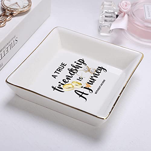 Friendship Gift Best Friend Birthday Gifts for Women Friends Trinket Dish Ceramic Jewelry Tray Decorative Rings Unique Forever,A True Friendship is a Journey Without an end - color: Friendship