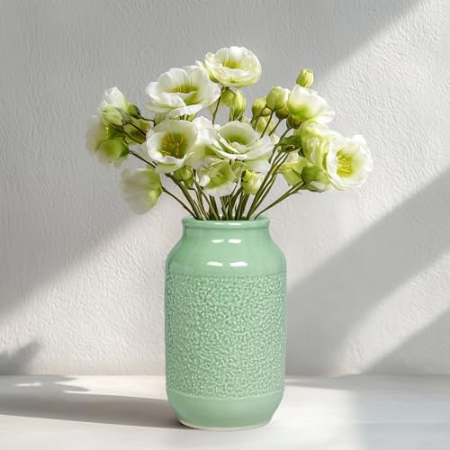 Ceramic Flower Vase, 9 Inch Green Vases for Home Decor, Modern Vase, Centerpieces, Table, Shelf, Console Cabinet, Entryway, Living Room, Bathroom, Office Decor - color: Light Green