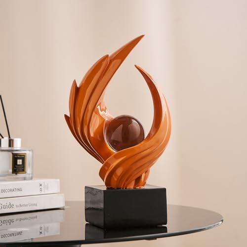 FJS Home Decor Modern Art Statue Decor, Coffee Table Bookshelf Shelf Decor Accents, Abstract Swirl-Shaped Sculpture Decorations for Dining Room Living Room Office (Orange) - color: A-orange