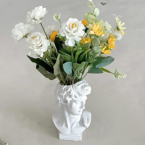 David Statue Vase - 6 Inch Greek Bust Head Aesthetic Planter White Home Decor Roman Style Resin Succulent Flower Planter Pot Sculpture Brushes Holder Makeup Pen Holder