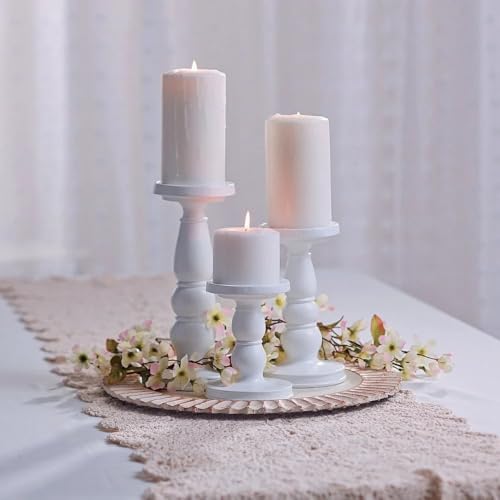 White Resin Candle Holder Set (3 Hand Painted Pieces) Wedding and Home Decor