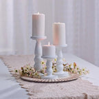White Resin Candle Holder Set (3 Hand Painted Pieces) Wedding and Home Decor