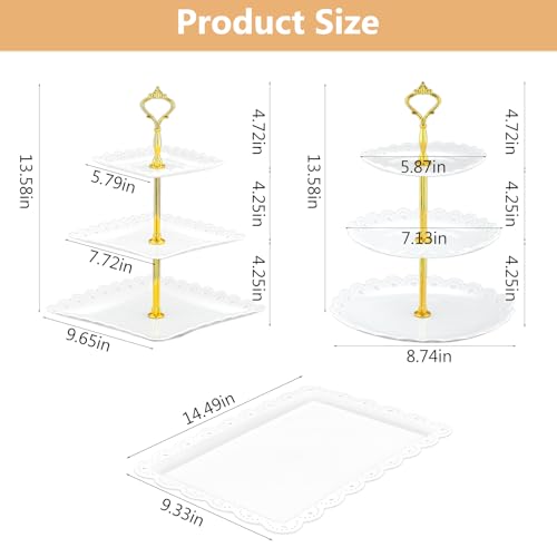 Lazycorner 10 Pcs Dessert Table Display Stands Set , with 6 Pcs 3-Tier Cupcake Stand & 4 Pcs Food Serving Tray - Cookie Tray Rack Serving Tray Cake Display Tower for Wedding Baby Shower Tea Party