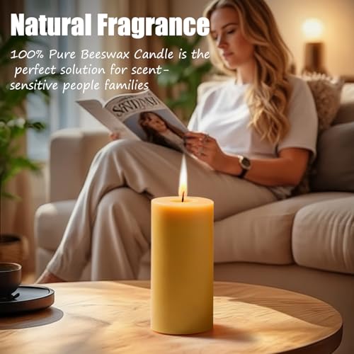 Beeswax Pillar Candles 2 Pack Natural Beeswax Pillar Candles,100% Pure Beeswax Candles- Long Burning,Organic Bees Wax Candles for Home,Church,Parties. (2 Packs) - color: 2 PACKS