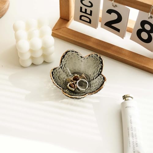 Grey Flower Jewelry Ring Dish Tray,Decorative Glass Trinket Dish,Room Decor Aesthetic, Modern Accent Tray for Vanity (Grey A) - color: Grey A