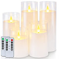 Homemory Pure White Flickering Flameless Candles, Battery Operated Acrylic LED Pillar Candles with Remote Control and Timer, Set of 5 - color: Pure White
