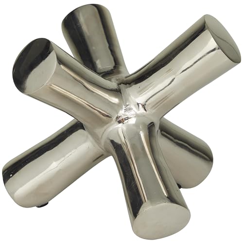 Deco 79 Aluminum Metal Abstract Decorative Sculpture Jack Home Decor Statue, Accent Figurine 8" x 9" x 7", Silver