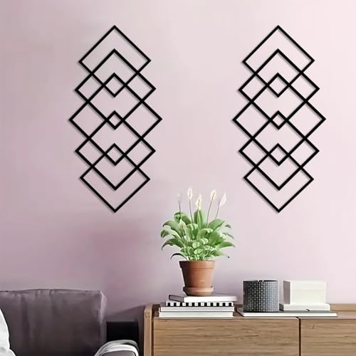 DUOOLN Large 2Pcs Abstract Metal Wall Art Decor, Black Modern Geometric Hanging Sign, Minimalist Single Line Décor Sculptures, Living Room Bedroom Bathroom Office Farmhouse Decoration-17.32 x 9.6 in - color: Black - Geometry 2 pcs, size: 17.32 x 9.6 in /4