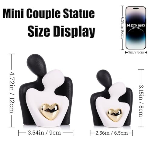 Mini Couple Statue - Ceramic Romantic Couple in Love Figurines for Decor Bedroom, TV Cabinet, Wedding Valentines Gift, Small Knick Knacks for Home Decor Shelve (4.72" Black White) - color: 4.72" Black White