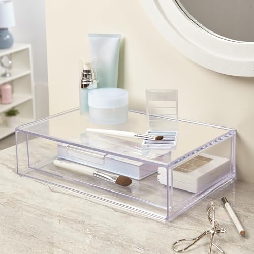STORi Audrey Stackable Clear Bin Plastic Organizer Drawer | Organize Eyeshadow Palettes, Cosmetics, and Beauty Supplies on a Vanity | Made in USA - style: Cosmetic Drawer Base