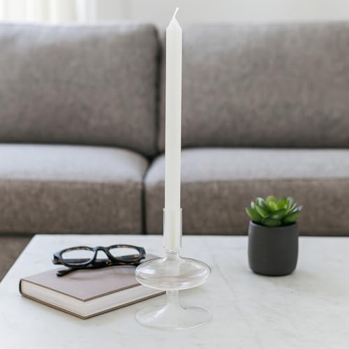 Glass Candle Holder for Pillar Candles– Candlestick Holder for Dining Room, Coffee Table or Mantel – Modern Disc and Sphere Design, Taper Candle Holders for Table Decor, Home Decor – 5", Frosted Clear - color: Clear, size: 5.0" H