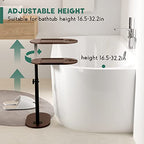 Yumkfoi Bamboo Bathtub Tray Table with Adjustable Height, Freestanding Bath Caddy Side Table for Tub Against Wall, Tub Shelf with Wine Glass Phone Holder, Functional Tray - Patent Protected (Brown) - color: Brown