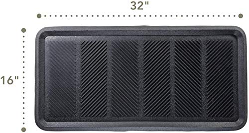 Kempf Large Rubber Boot Tray, 16" x 32", Heavy-Duty Waterproof Shoe/Boot Tray for Entryway, Multi-Purpose for Pet Bowls & Plants, Recycled Rubber
