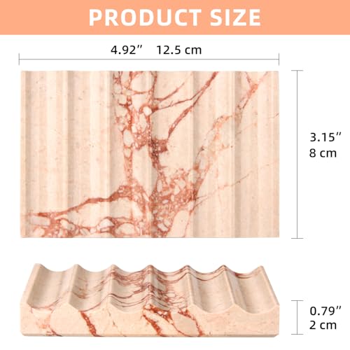 Luxury Marble Soap Dish Tray,Rectangle Stone Marble Soap Tray,Self Draining Soap Holder for Bathroom, Kitchen (Pink) - color: Pink