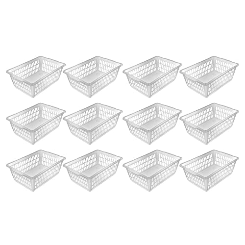 YBM HOME Plastic Perforated Storage Basket Bin Office Drawer, Shelf Desktop Countertop Tray Organizer 32-1188 (12, clear) - color: Clear, size: Pack of 12