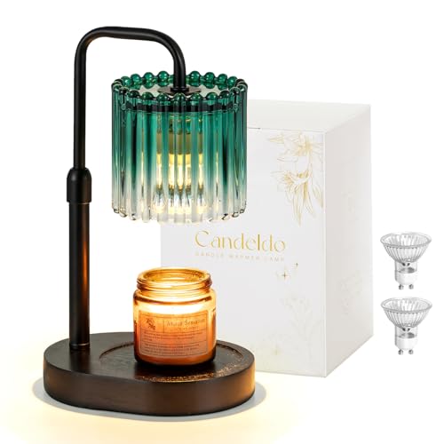 Candeldo Candle Warmer Lamp with Timer: Emerald Green Candle Warming Lamp with 2 Bulbs Height Adjustable Wax Melt Dimmable Bedroom Decor for Women - color: Emerald Green