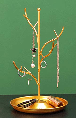 ChezMax Jewelry Display Necklace Earring Organizer Holder Metal Birds Tree Stand with Tray Antique Bracelet Rings Rack Tower Decoration for Women Girl Gold 9.4 Inch - color: C-gold