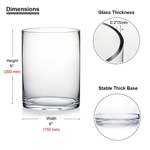 Enova Floral Clear Glass Cylinder Vase 6 x 8 Inches, Clear Flower Vases, Pillar Candle Hurricane Floating Candle Holder Vase, Glass Flower Vase for Wedding Centerpieces, Home Office décor (1 Piece) - size: 6W x 8H
