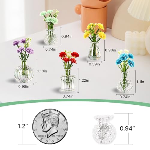 ZOYVUX Cute Mini Vase Magnets for Fridge, Tiny Plant Glass Vases with Flowers, Magnetic Refrigerator Decor for Kitchen, Office, Locker (5 Pack)