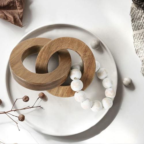 Oakrain Wood Chain Link Decor, Handmade Carved Knot Decor, Minimalist Home Décor Accents, Shelf Coffee Table Decor, Natural Boho Farmhouse Rustic Home Decor, Best Housewarming Gifts (8.86 inch) - style: 3 link (Acacia wood)