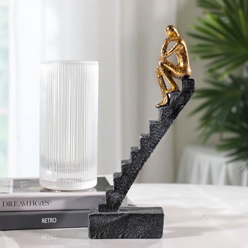 Thinker Statue Decor - Gold Home Office Desk -Bookshelf Decor, Abstract Resin Sculpture for Living Room -Bedroom Aesthetic Decor, 9.45" - color: ‌"single Gold"‌