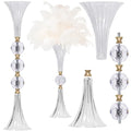 VIJIV Crystal Acrylic Trumpet Vase for Wedding Centerpieces & Home Decor - 24.8" Clear Flower Stand with Ribbed Texture, Gold Accents, Table/Floor Vase for Events, Bridal Showers & Boho Weddings - size: L/24.8 Inch Tall