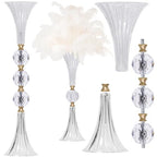 VIJIV Crystal Acrylic Trumpet Vase for Wedding Centerpieces & Home Decor - 24.8" Clear Flower Stand with Ribbed Texture, Gold Accents, Table/Floor Vase for Events, Bridal Showers & Boho Weddings - size: L/24.8 Inch Tall