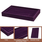 uxcell Velvet 7 Slots Ring Organizer Jewelry Display Tray Showcase Ring Holder Velvet Jewelry Organizer Stand for Rings Earrings Purple - color: Purple