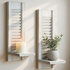 Candle Sconces Set of 2: Farmhouse Wall Candle Holder, Rustic White Wood Wall Sconces Set of Two,Handmade Wooden Art Decor for Living Room, Dining Room, Bathroom, Bedroom, or Entryway, 15.7"x5"