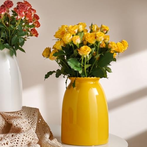 hjn Yellow Flower Vase- Ceramic Vase for Decor, Decor vase for Flowers, Modern Vases for Living Room/Home Decor Accents/Entryway/Mantel/Bookshel-Yellow - color: Yellow-8.5inch
