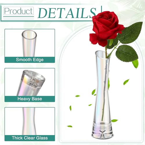 Lallisa 6 Pcs Glass Bud Vases for Centerpieces Maria Modern Clear Small Skinny Decorative Single Flower Bud Vase for Wedding Party Event Home Office Decoration(7.87 Inch,Iridescent) - color: Iridescent, size: 7.87 Inch