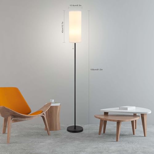 Floor Lamp for Living Room, Modern Standing Lamps with Lampshade, Minimalist Tall Lamp with Chain Switch for Living Room, Bedroom, Kids Room, Office,Standing Lamp LED Bulb Included (White Shade) - color: White