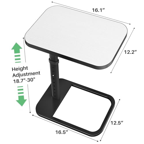 Kitstorack TV Tray Table, Adjustable Height & Rounded Metal Corners, Snack Table for Couch, Sofa, Bed, Chair, Living Room, C Shaped End Side Table for Eating, Dinner or Laptop, Small Spaces, White - color: White, style: Standard