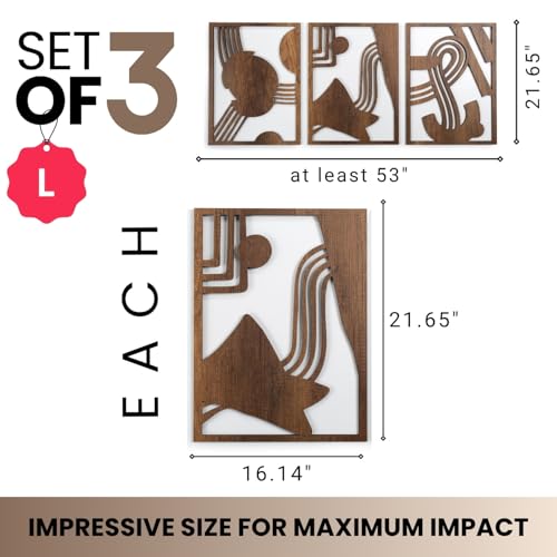 qmmp Modern Wooden Wall Sculptures - Set of 3 - Home Decor Accent - Large Wall Art for Living Room, Bedroom, Office - Easy Installation (Walnut, Large - Abstract Shapes) - color: Walnut, size: Large - Abstract Shapes