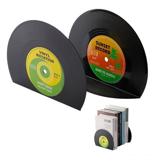 Modern Bookends for Shelves,Retro Vinyl Record Bookends - Vintage Music Decor Bookend Set, Unique Decorative Book Stopper for Home Office & Gifts for Music Lovers(Sunset) - color: Sunset