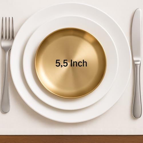 Stainless Steel Gold Plates 2 Set Round Stainless Steel Dinner Dishes Metal Trays 5.5 Inch Great for Picnic,Outdoor Camping Plate,Shatterproof, Dishwasher Safe - size: Gold 5.5 Inch