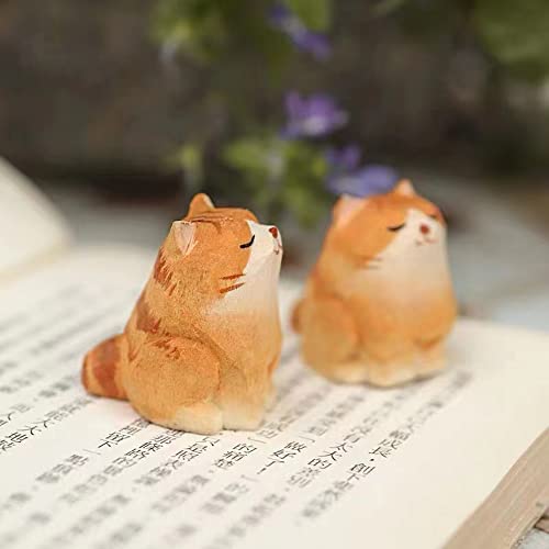 Wooden Cat Figurines Sculpture Statue Lovely Small Carved Orange Cat Statue Handmade Wood Kitten Art Carving Work for Home Office Decoration (Little Orange Cat) - color: Little Orange Cat