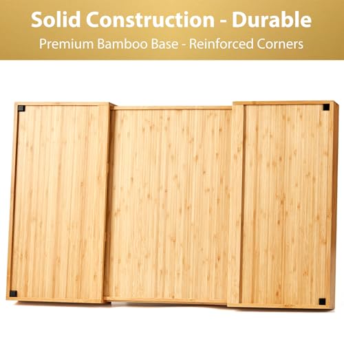 Umilife Extra Large Expandable Kitchen Drawer Organizer for Utensil and Junk, 19" Deep for Big Drawer, 19" to 33" Adjustable Bamboo Wood Drawer Divider, Cutlery Tray, Flatware Holder - style: For Utensil (19"~33" x 19")