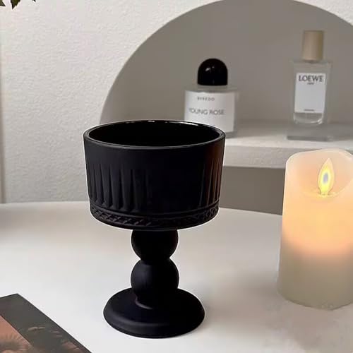 Black Matte Glass Candle Holder Set, Vintage Candlesticks Holders for Dining Table Centerpiece, Antique Candle Stand for Wedding Centerpieces Home Decorations Set of 4
