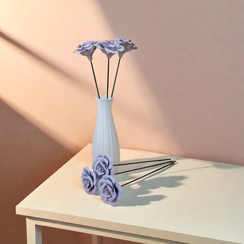 Handmade Porcelain 3D Ceramic Rose Flower, Eternal Flower Decoration for Home Office Decor, Creative Desktop vases, Porcelain Decorations, Exquisite, Set of 6 (Purple) - color: Purple
