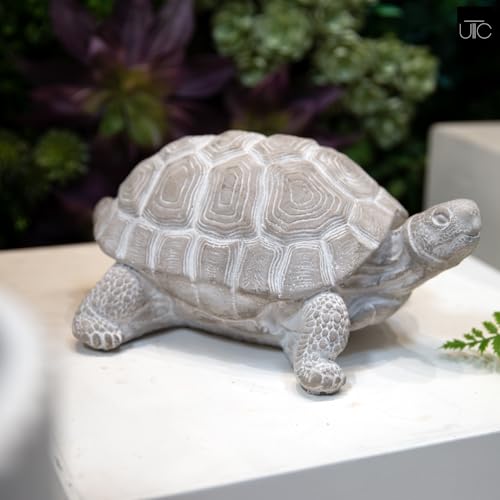 Modern Small Standing Turtle Figurine, Unique Cement Figurines, Handcrafted Decorative Washed Concrete Finish White Sculpture for Home, Garden,Office: 12.50"x9.00"x5.75"H - size: 12.50"x9.00"x5.75"H