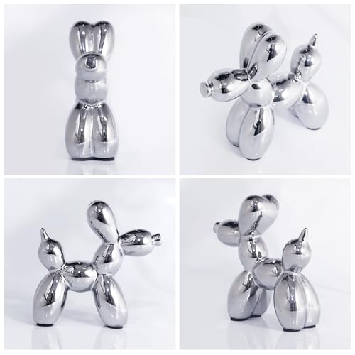 Creative Silver Balloon Dog Statues Small Ceramic Animal Sculpture Modern Home Decor Living Room Desktop Decorations Bedroom Office Cabinet Ornament (Silver) - color: Sliver