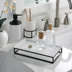 Ribbed Glass and Metal Tray – Frosted White with Black Accents, Modern Minimalist Storage