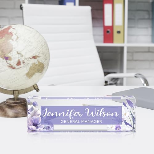 Name Plate for Desk, Personalized Office Decor for Women and Men, Acrylic Accessories, Employee Appreciation Gifts for Boss, Manager, Teacher, Nurse - color: Flower 8